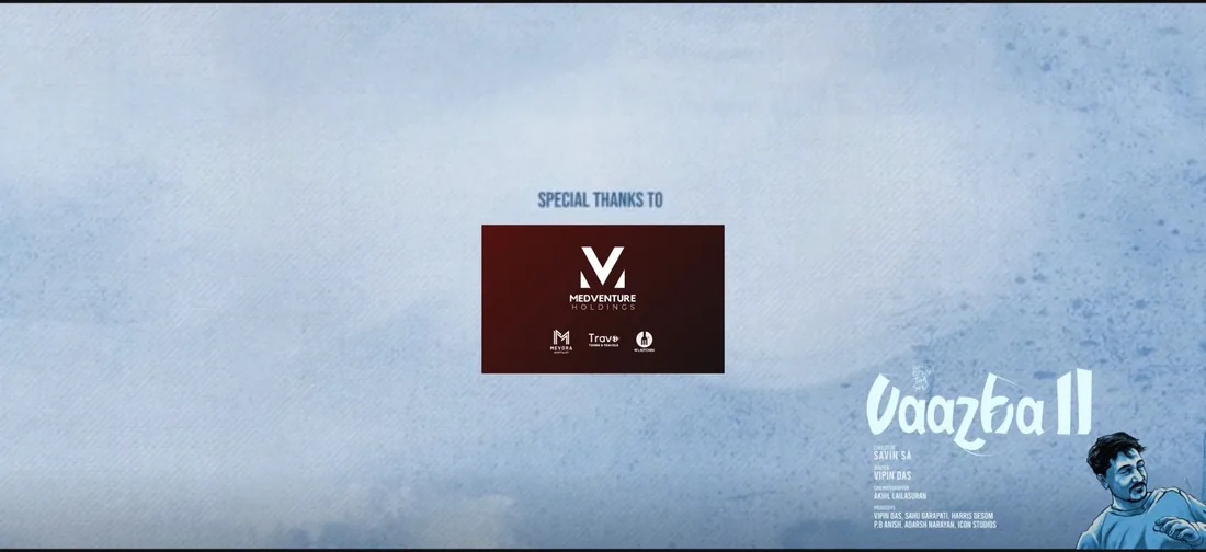 Vaazha II opening title card crediting MedVenture Holdings